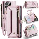 For iPhone 16 Pro CaseMe C36 Card Slots Zipper Wallet RFID Anti-theft Leather Phone Case(Pink) - 1