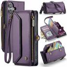 For iPhone 16 Plus CaseMe C36 Card Slots Zipper Wallet RFID Anti-theft Leather Phone Case(Purple) - 1