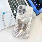 For iPhone 16 Pro Max Plating Glitter Lens Film Texture Butterfly Holder Wristband Phone Case(White Water Ripples) - 1