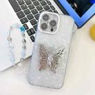 For iPhone 16 Pro Max Plating Glitter Lens Film Texture Butterfly Holder Wristband Phone Case(White Shell Pattern) - 1