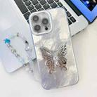 For iPhone 16 Pro Max Plating Glitter Lens Film Texture Butterfly Holder Wristband Phone Case(White Tinfoil Texture) - 1