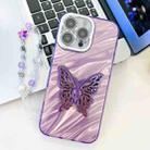 For iPhone 16 Pro Plating Glitter Lens Film Texture Butterfly Holder Wristband Phone Case(Purple Water Ripples) - 1