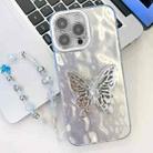 For iPhone 16 Pro Plating Glitter Lens Film Texture Butterfly Holder Wristband Phone Case(White Wrinkles) - 1