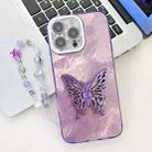 For iPhone 16 Pro Plating Glitter Lens Film Texture Butterfly Holder Wristband Phone Case(Purple Tinfoil Texture) - 1