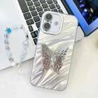 For iPhone 16 Plus Plating Glitter Lens Film Texture Butterfly Holder Wristband Phone Case(White Water Ripples) - 1