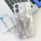 For iPhone 16 Plus Plating Glitter Lens Film Texture Butterfly Holder Wristband Phone Case(White Wrinkles) - 1