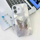 For iPhone 16 Plus Plating Glitter Lens Film Texture Butterfly Holder Wristband Phone Case(White Tinfoil Texture) - 1