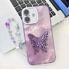 For iPhone 16 Plus Plating Glitter Lens Film Texture Butterfly Holder Wristband Phone Case(Purple Tinfoil Texture) - 1