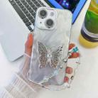 For iPhone 14 Plating Glitter Lens Film Texture Butterfly Holder Wristband Phone Case(White Feather Yarn) - 1