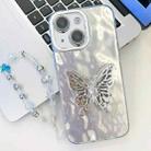 For iPhone 14 Plating Glitter Lens Film Texture Butterfly Holder Wristband Phone Case(White Wrinkles) - 1