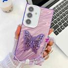 For Samsung Galaxy S24 FE 5G Plating Glitter Lens Film Texture Butterfly Holder Wristband Phone Case(Purple Water Ripples) - 1