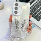 For Samsung Galaxy S24 FE 5G Plating Glitter Lens Film Texture Butterfly Holder Wristband Phone Case(White Tinfoil Texture) - 1