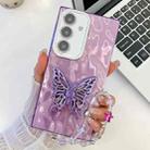 For Samsung Galaxy A15 5G Plating Glitter Lens Film Texture Butterfly Holder Wristband Phone Case(Purple Wrinkles) - 1