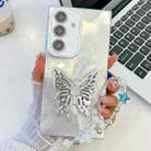 For Samsung Galaxy A55 5G Plating Glitter Lens Film Texture Butterfly Holder Wristband Phone Case(White Tinfoil Texture) - 1