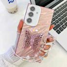 For Samsung Galaxy A35 5G Plating Glitter Lens Film Texture Butterfly Holder Wristband Phone Case(Pink Water Ripples) - 1