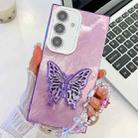 For Samsung Galaxy S24+ 5G Plating Glitter Lens Film Texture Butterfly Holder Wristband Phone Case(Purple Tinfoil Texture) - 1