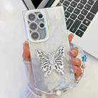 For Samsung Galaxy S23 Ultra 5G Plating Glitter Lens Film Texture Butterfly Holder Wristband Phone Case(White Feather Yarn) - 1