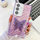 For Samsung Galaxy S25+ 5G Plating Glitter Lens Film Texture Butterfly Holder Wristband Phone Case(Purple Water Ripples) - 1