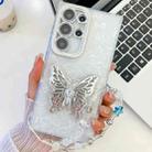 For Samsung Galaxy S25 Ultra 5G Plating Glitter Lens Film Texture Butterfly Holder Wristband Phone Case(White Shell Pattern) - 1