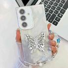 For Samsung Galaxy A36 5G Plating Glitter Lens Film Texture Butterfly Holder Wristband Phone Case(White Feather Yarn) - 1