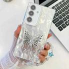 For Samsung Galaxy A16 5G Plating Glitter Lens Film Texture Butterfly Holder Wristband Phone Case(White Wrinkles) - 1