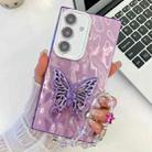 For Samsung Galaxy A16 5G Plating Glitter Lens Film Texture Butterfly Holder Wristband Phone Case(Purple Wrinkles) - 1