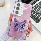 For Samsung Galaxy A16 5G Plating Glitter Lens Film Texture Butterfly Holder Wristband Phone Case(Purple Tinfoil Texture) - 1