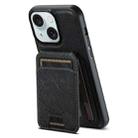 For iPhone 15 Suteni H18 Cross Grain MagSafe Wallet Leather Phone Case(Black) - 1