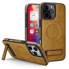 For iPhone 16 Pro Max Multi-function Holder MagSafe PU Phone Case(Brown) - 1