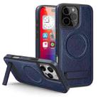 For iPhone 16 Pro Max Multi-function Holder MagSafe PU Phone Case(Blue) - 1