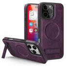 For iPhone 16 Pro Multi-function Holder MagSafe PU Phone Case(Purple) - 1