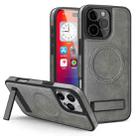 For iPhone 16 Pro Multi-function Holder MagSafe PU Phone Case(Grey) - 1