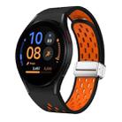 For Samsung Galaxy Watch FE 40mm Two Color Magnetic Folding Silver Buckle Silicone Watch Band(Black Orange) - 1