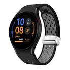 For Samsung Galaxy Watch FE 40mm Two Color Magnetic Folding Silver Buckle Silicone Watch Band(Black Gray) - 1