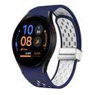 For Samsung Galaxy Watch FE 40mm Two Color Magnetic Folding Silver Buckle Silicone Watch Band(Midnight Blue White) - 1