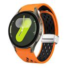 For Samsung Galaxy Watch 7 40 / 44mm Two Color Magnetic Folding Silver Buckle Silicone Watch Band(Orange Black) - 1