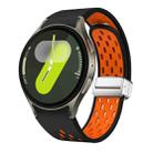 For Samsung Galaxy Watch 7 40 / 44mm Two Color Magnetic Folding Silver Buckle Silicone Watch Band(Black Orange) - 1