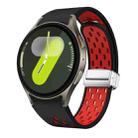 For Samsung Galaxy Watch 7 40 / 44mm Two Color Magnetic Folding Silver Buckle Silicone Watch Band(Black Red) - 1