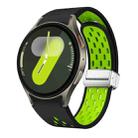 For Samsung Galaxy Watch 7 40 / 44mm Two Color Magnetic Folding Silver Buckle Silicone Watch Band(Black Silver Green) - 1