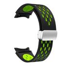 For Samsung Galaxy Watch 7 40 / 44mm Two Color Magnetic Folding Silver Buckle Silicone Watch Band(Black Silver Green) - 3