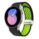 For Samsung Galaxy Watch 5 40 / 44mm Two Color Magnetic Folding Silver Buckle Silicone Watch Band(Black Silver Green) - 1