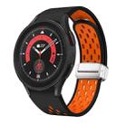 For Samsung Galaxy Watch 5 Pro 45mm Two Color Magnetic Folding Silver Buckle Silicone Watch Band(Black Orange) - 1