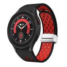 For Samsung Galaxy Watch 5 Pro 45mm Two Color Magnetic Folding Silver Buckle Silicone Watch Band(Black Red) - 1