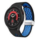 For Samsung Galaxy Watch 5 Pro 45mm Two Color Magnetic Folding Silver Buckle Silicone Watch Band(Black Sky Blue) - 1