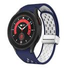 For Samsung Galaxy Watch 5 Pro 45mm Two Color Magnetic Folding Silver Buckle Silicone Watch Band(Midnight Blue White) - 1