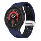 For Samsung Galaxy Watch 5 Pro 45mm Two Color Magnetic Folding Silver Buckle Silicone Watch Band(Midnight Blue Black) - 1