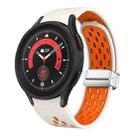 For Samsung Galaxy Watch 5 Pro 45mm Two Color Magnetic Folding Silver Buckle Silicone Watch Band(Starlight Orange) - 1