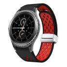 For Samsung Gear S2 Classic Two Color Magnetic Folding Silver Buckle Silicone Watch Band(Black Red) - 1