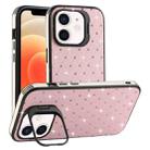 For iPhone 12 Starry Bling Diamonds Lens Holder Phone Case(Pink) - 1