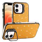 For iPhone 12 Starry Bling Diamonds Lens Holder Phone Case(Orange) - 1